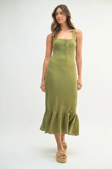 Ruffled Hem Sleeveless Crochet Knit Midi Dress For Women – Crochet Knit Dress, Unique Ruffled Hem Dress, Sleeveless Midi Dress, Summer Midi Dress, Elegant Crochet Dress