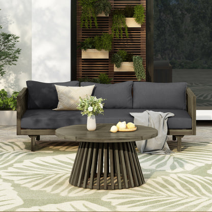 Outdoor Daybed Set Acacia Wood Gray 3 Seater Chaise