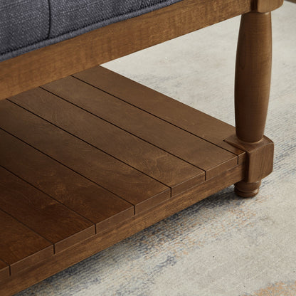 Large Square Upholstered Tufted Linen Ottoman Coffee Table, Charcoal