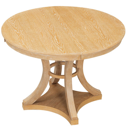 5-Piece Retro Functional Dining Table Set Extendable Round Table and 4