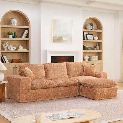 Sectional Sofa Modular Boucle Orange 4 Seat Reversible Chaise 107 In