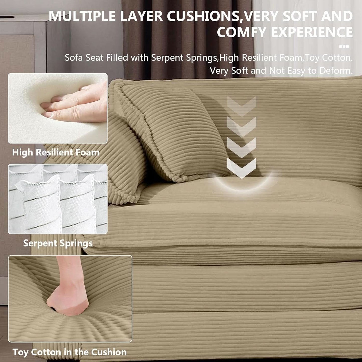 Oversized 2 Piece Sofa Set Camel 3 Seater And Loveseat