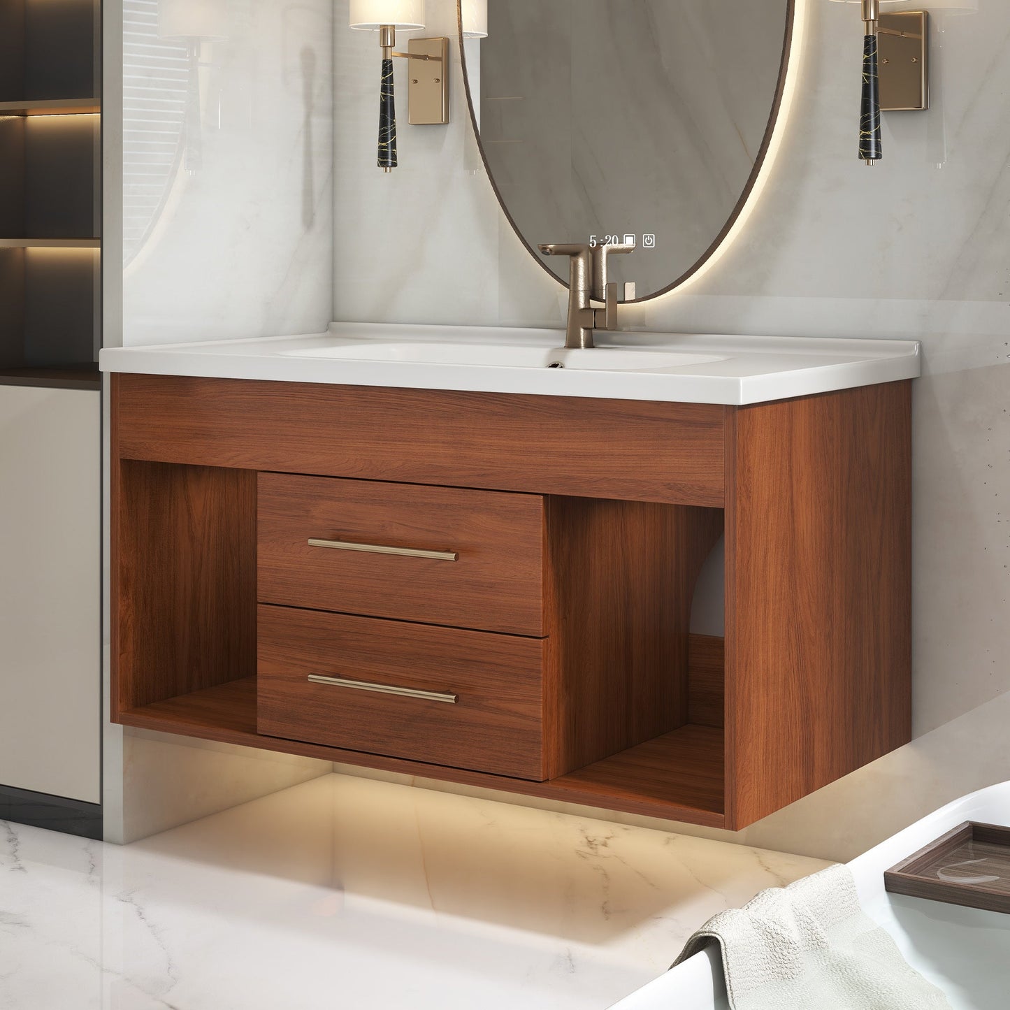 35.4' Mid-Century Floating Bathroom Vanity with Ceramic Undermount Sink