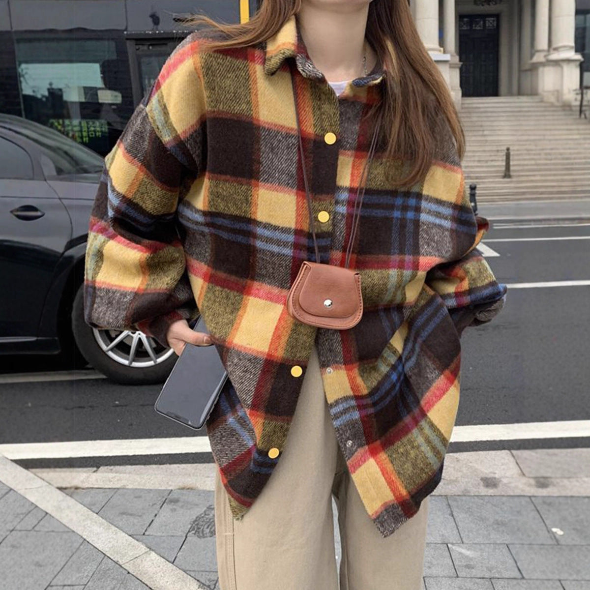 Koreanstyle SpringAutumn FleecLined Thickened Brushed Plaid Shirt For Women