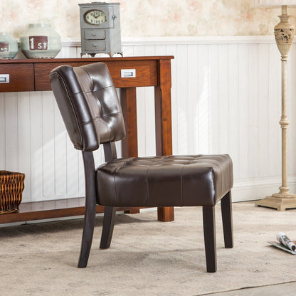 Accent Chair Tufted PU Leather Brown Oversized Hardwood Frame 27x31x34 In