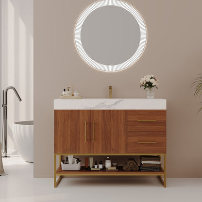 36' Modern Free-Standing Bathroom Vanity with Seamless Ceramic Sink & Sintere...