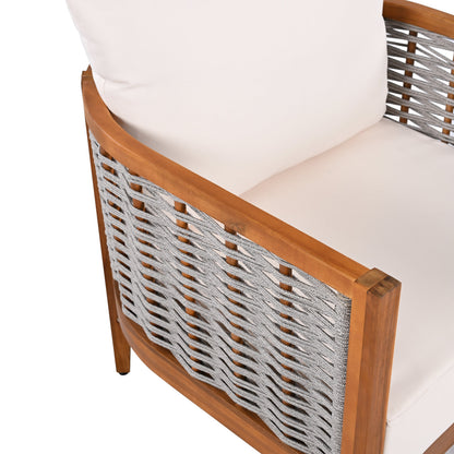 Outdoor Tub Chair Acacia Wood Rope Teak Beige Cushion Deep Seat 27in