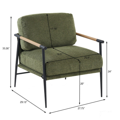 Lounge Chair Contemporary Fabric Green Solid Wood Frame 29 In