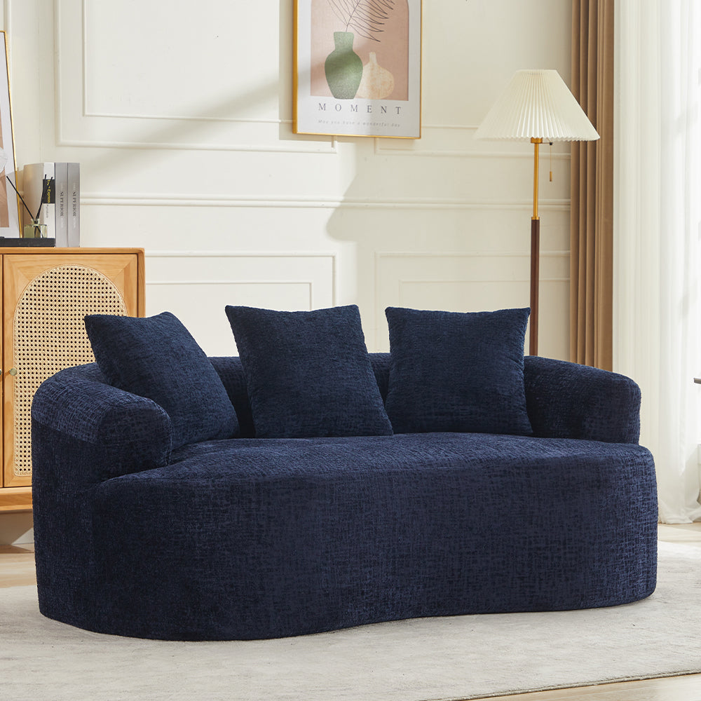 Loveseat Curved Chenille Blue Memory Foam 3 Pillows No Assembly 63.2 In 300 LB