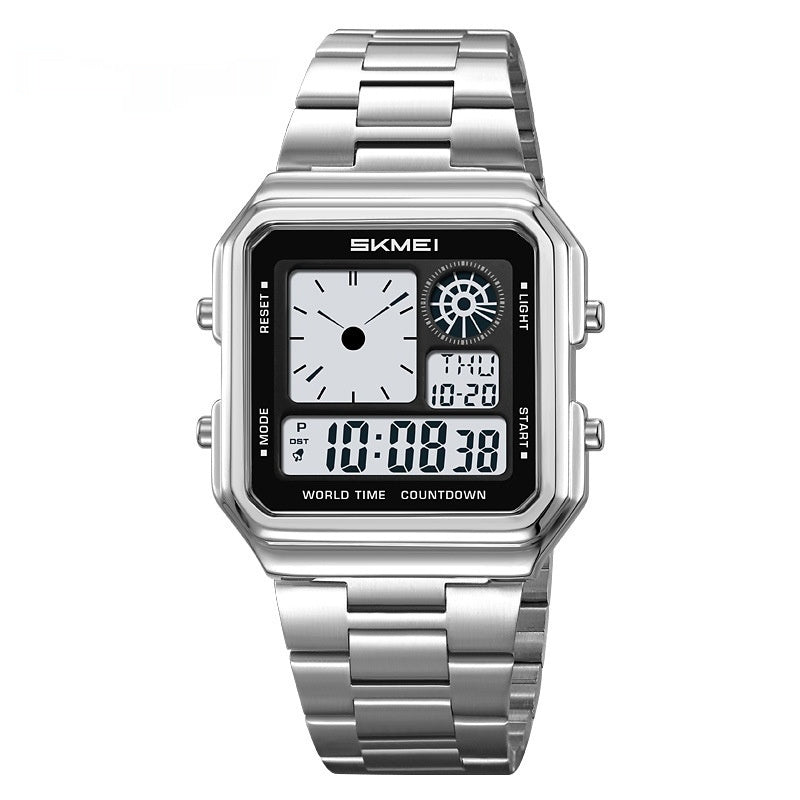 Square Steel-band Golden Waterproof Alarm Clock With A Luminous Digital Display