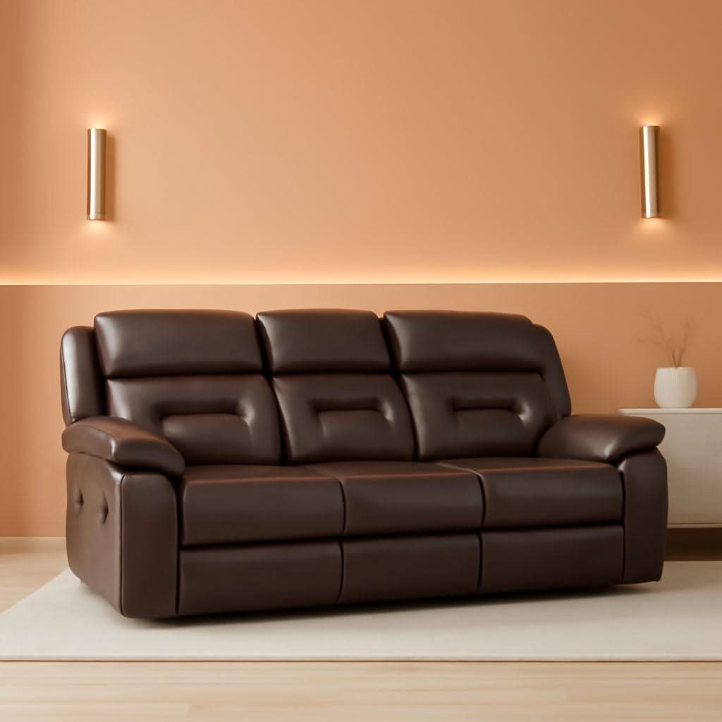 Three Seat Manual Reclining Sofa Dark Brown Faux Leather