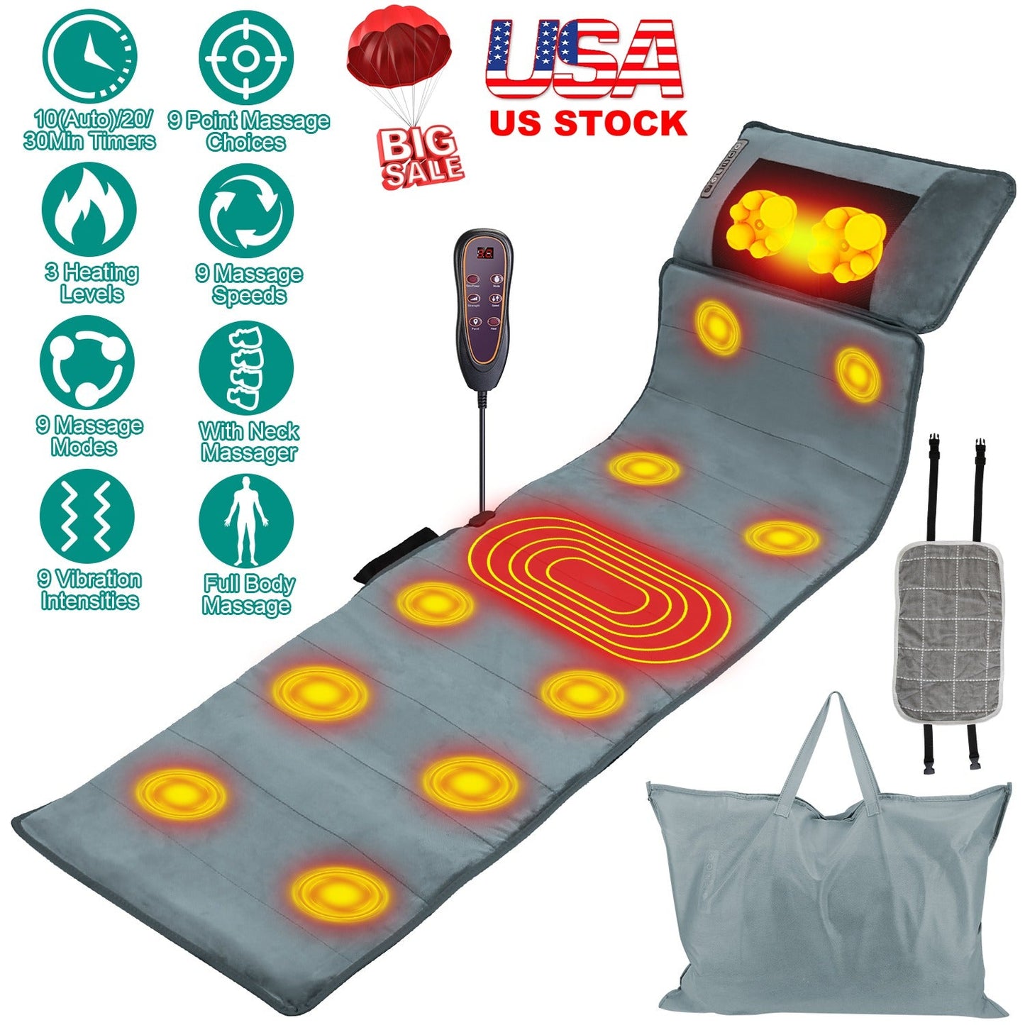 Full Body Electric Massage Mat with Heat & Vibration