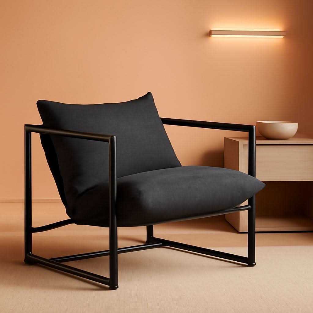 Aidan Sling Chair Dark Grey Metal Frame Shredded Foam