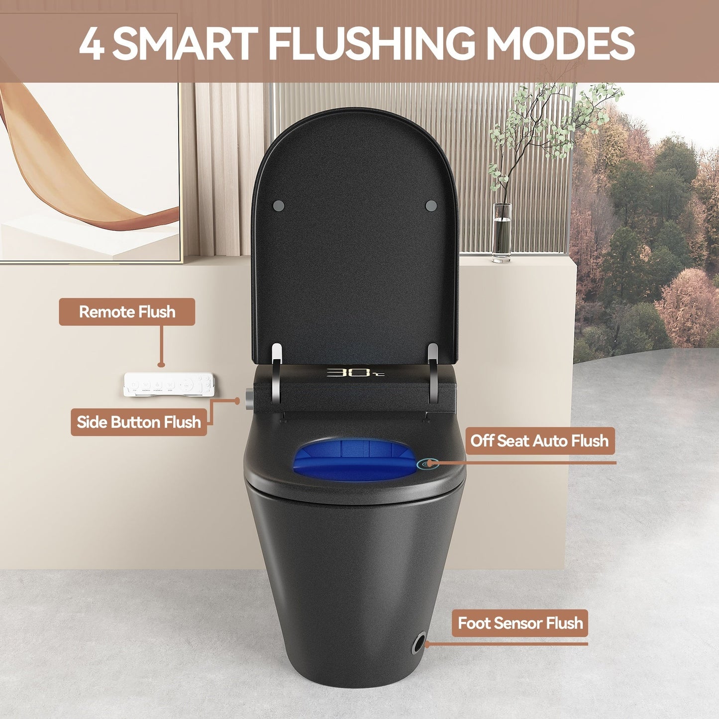 Smart Bidet Toilet with Auto Open/Close Seat, Warm Water Wash, Heated Seat, a...