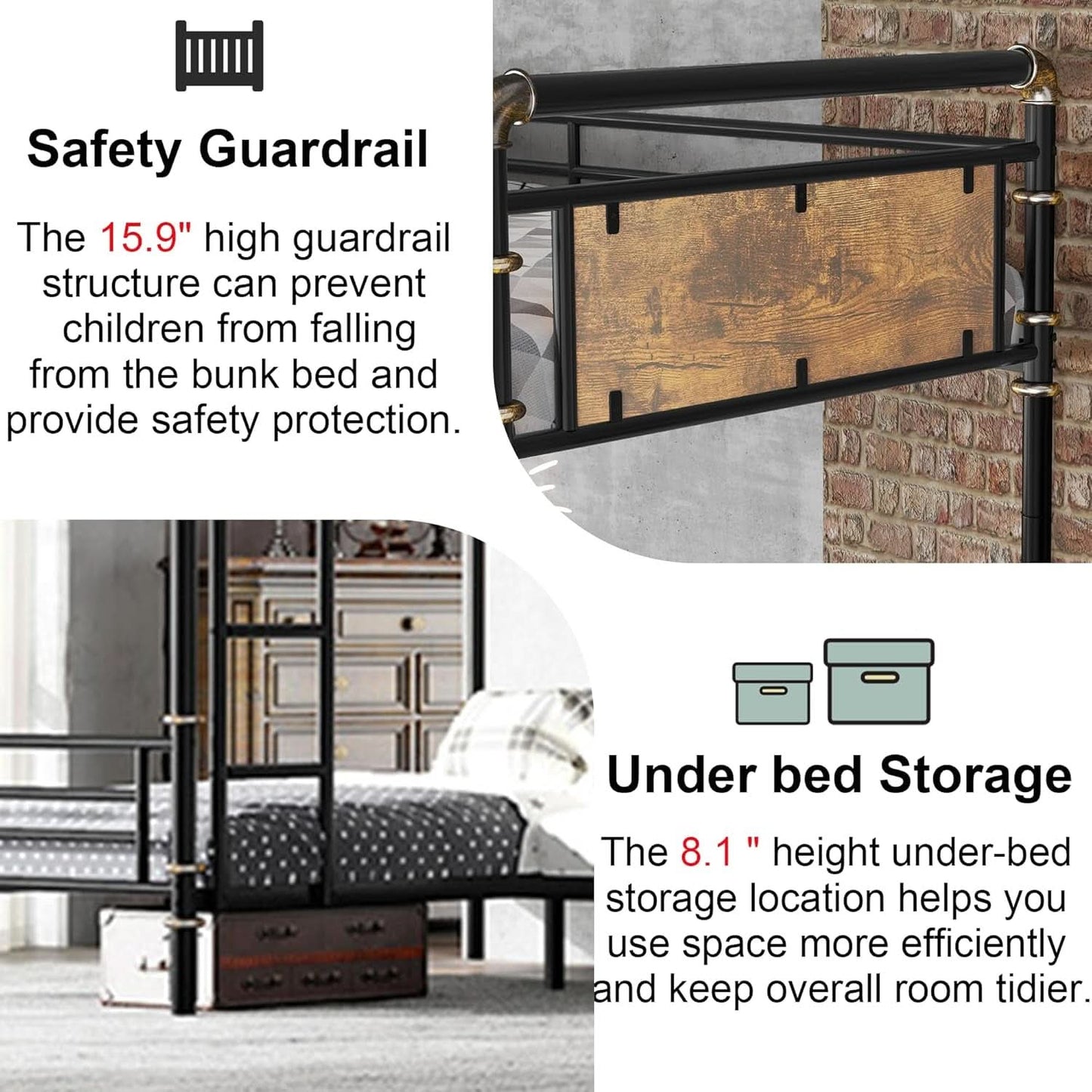 Quad Bunk Bed Twin Size Metal With Ladders Detachable Black