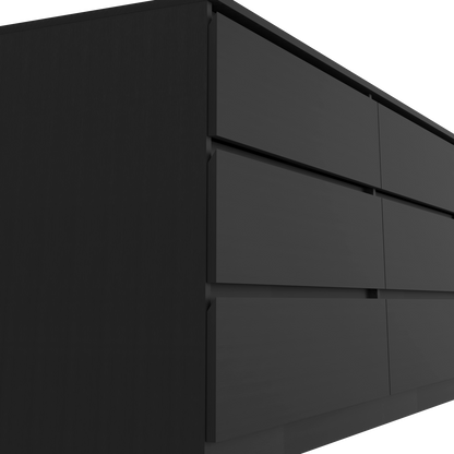 Dresser Minimalist 6-Drawer Wenge Particle Board Melamine Metal Legs 60.4 In