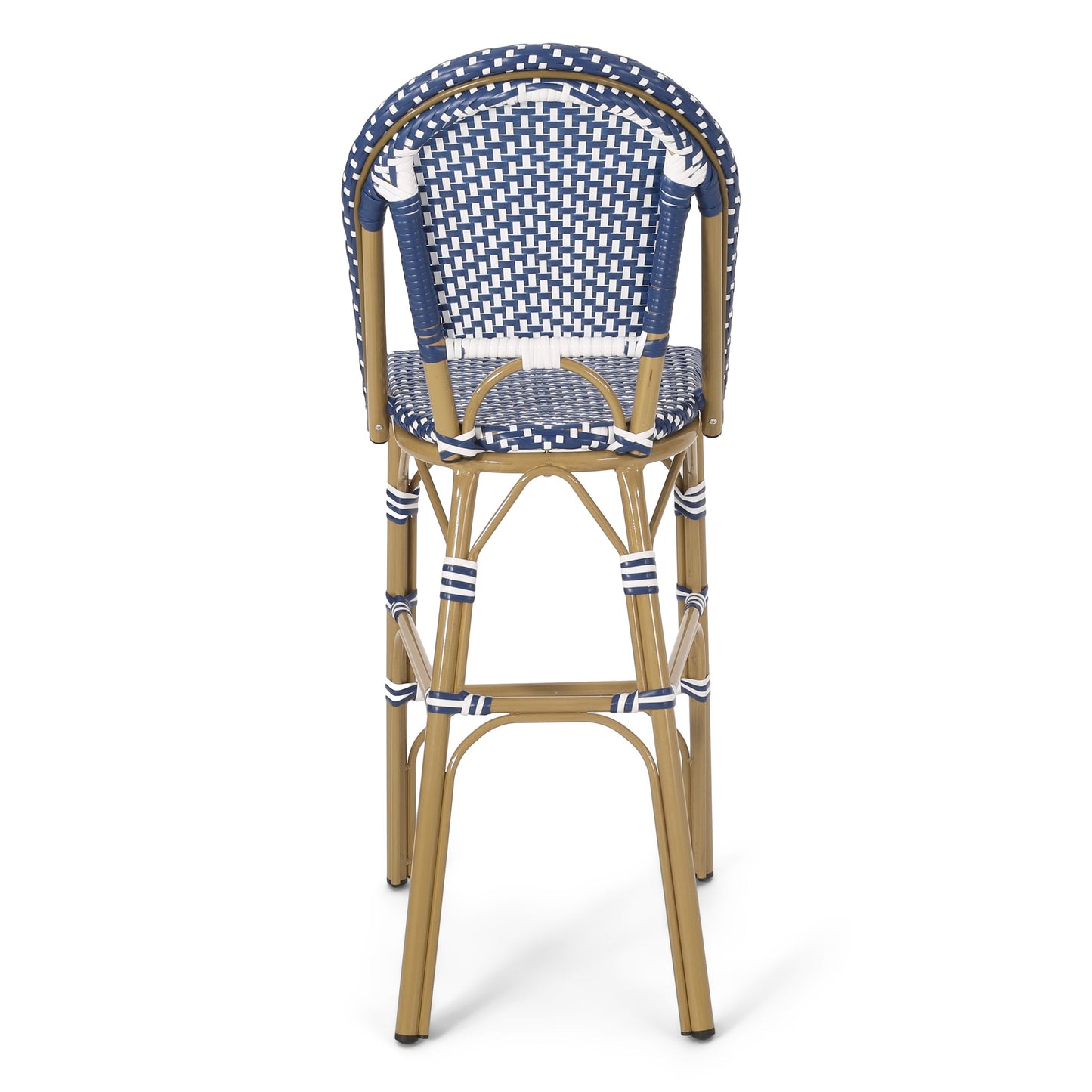Outdoor PE Rattan French Barstool Set, Dark Teal and White, Aluminum Frame,