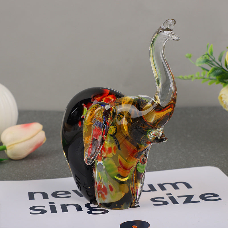 Hand-Blown Art Glass Elephant Sculpture (Amber Millefiori)