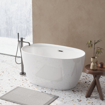 47in Gloss White Acrylic Freestanding Oval Bathtub, Chrome Overflow and Drain