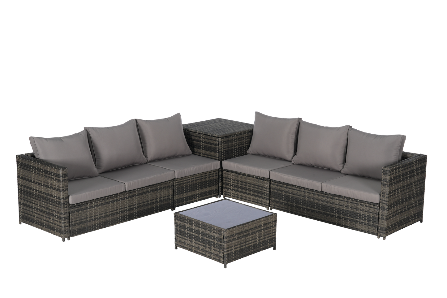 Outdoor Sectional Set PE Rattan Steel Dark Gray L-Shape 6 Piece Seats 8