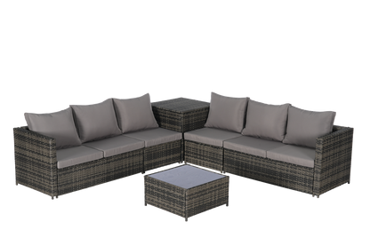Outdoor Sectional Set PE Rattan Steel Dark Gray L-Shape 6 Piece Seats 8