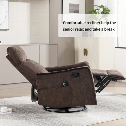 Recliner Chair Swivel Rocker Polyester Brown 360 Degree Heat Massage 155