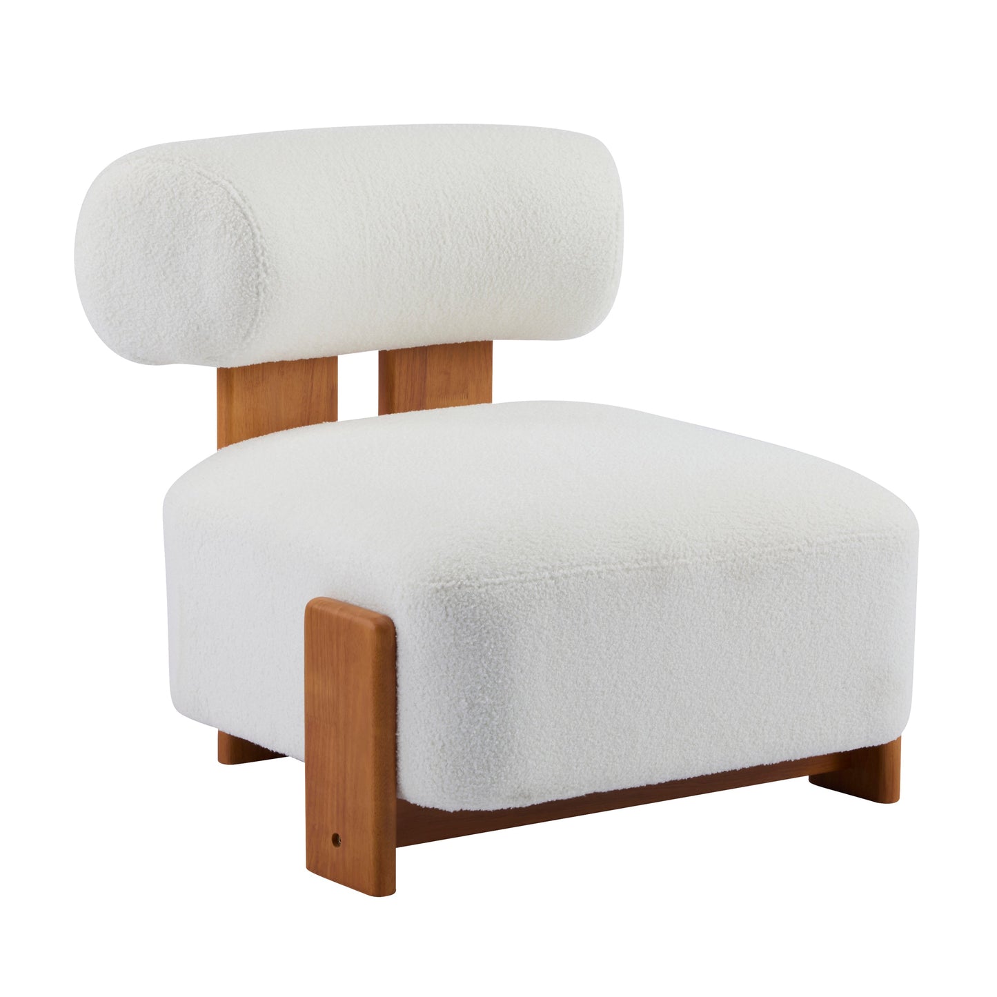 Boucle Lounge Chair Natural Beige Rolled Backrest 27.25"x30"x27.5