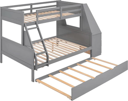 Gray Twin Over Full Bunk Bed With Trundle And Desk