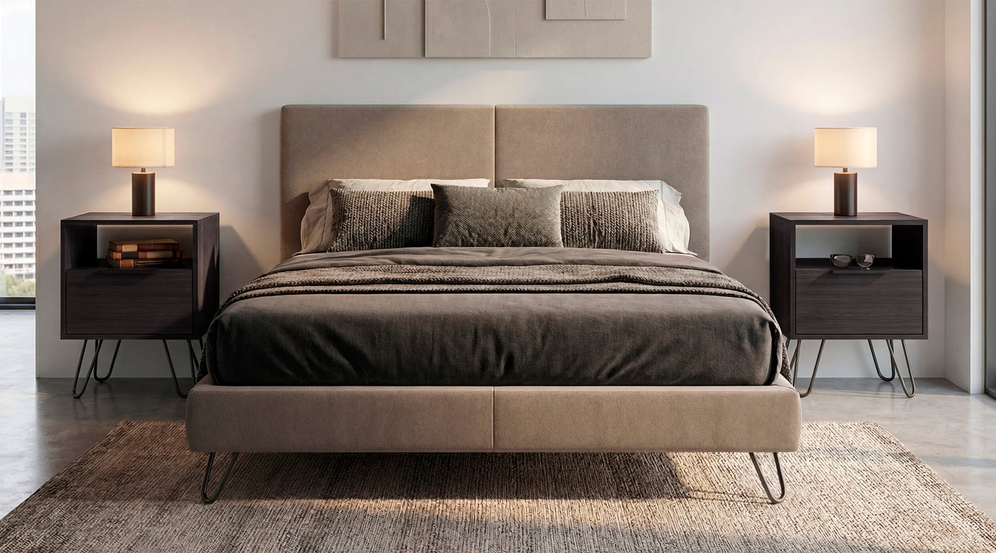 Set of 2 Modern Nightstands with Storage, Metal Legs, Wenge