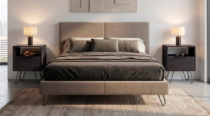Set of 2 Modern Nightstands with Storage, Metal Legs, Wenge
