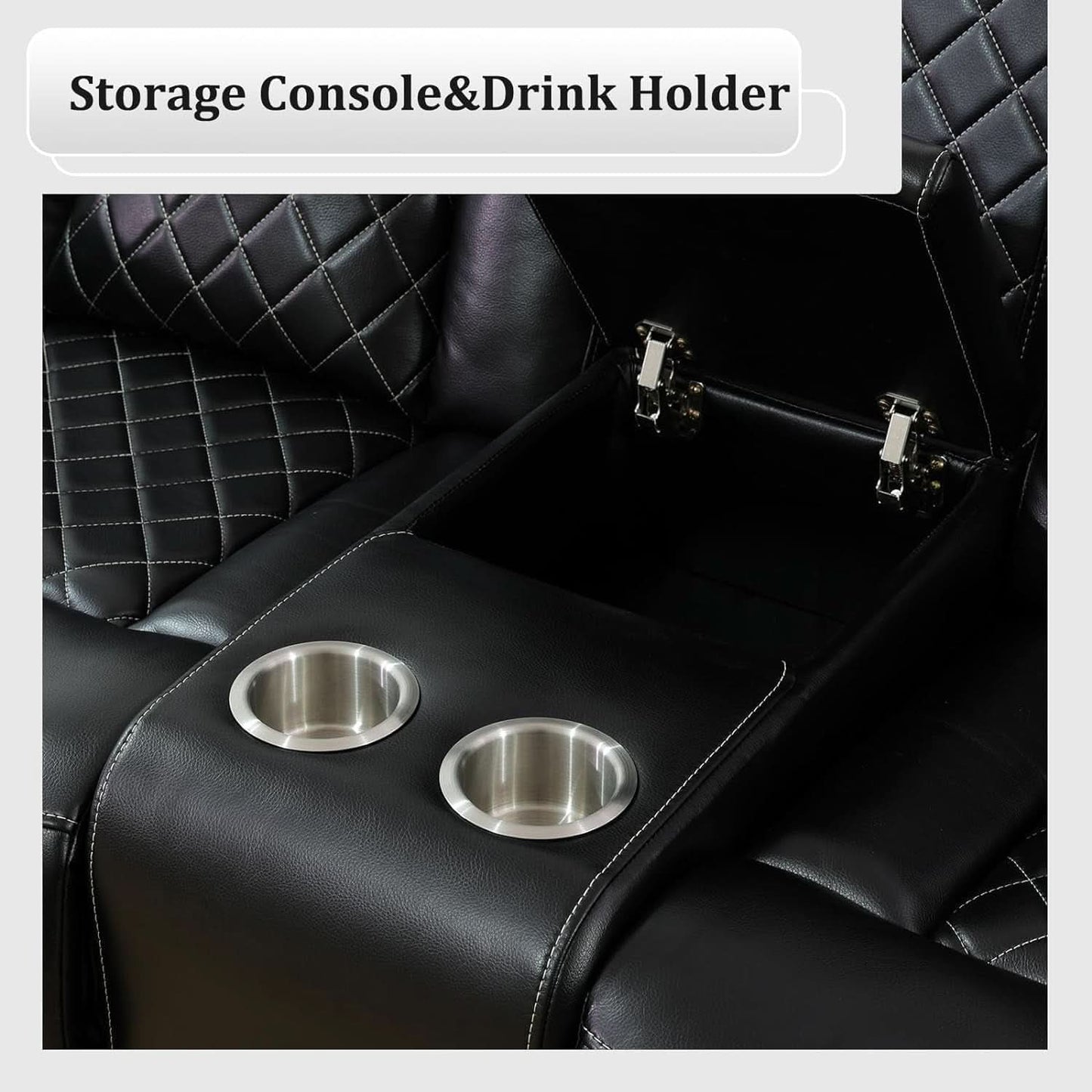 Black Power Recliner Sofa Set With LED And USB Charging