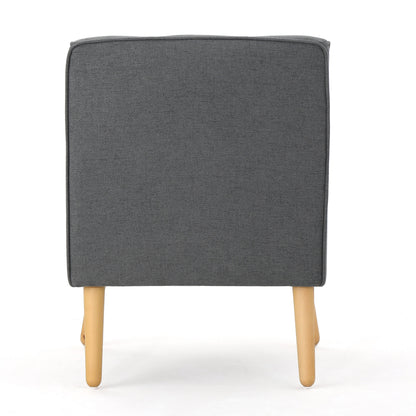 Accent Chair Mid-Century Charcoal Fabric Tufted Back Wood Legs 25x30x31 In