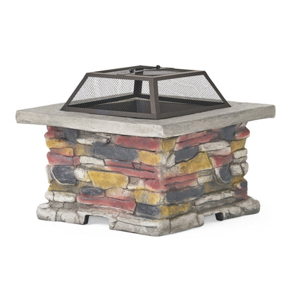 28' Outdoor Wood Burning Magnesium Oxide Fire Pit with Lid, Stone Gray