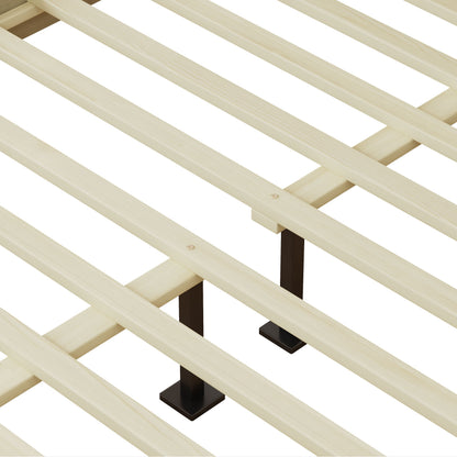 Solid Wood Platform Queen Bed With Rattan