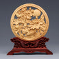 Wood Carving Dragon and Phoenix Round Carving Art Statue High Quality