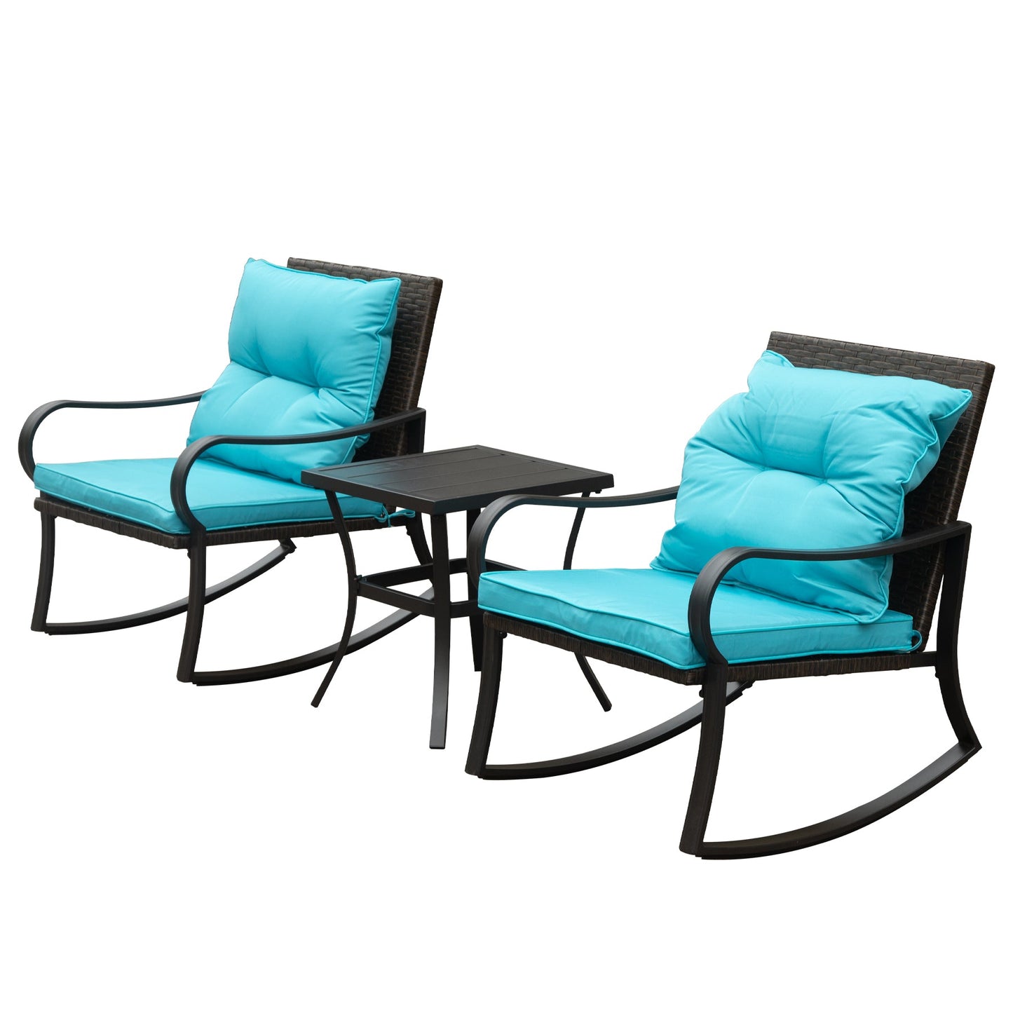 Metal 2-Person Outdoor Patio Rocking Seating Group with Cushions, Blue