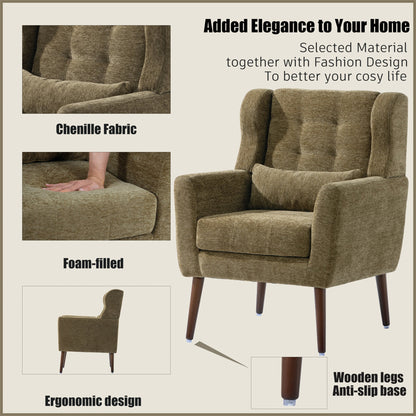 Accent Chair Chenille Olive Green Rubberwood Legs 28x29x38 In 275 LB