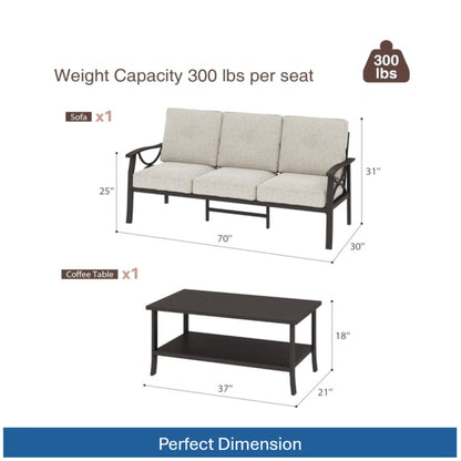 Outdoor Patio Set Steel Khaki Beige Cushion 2 Piece 70in Sofa