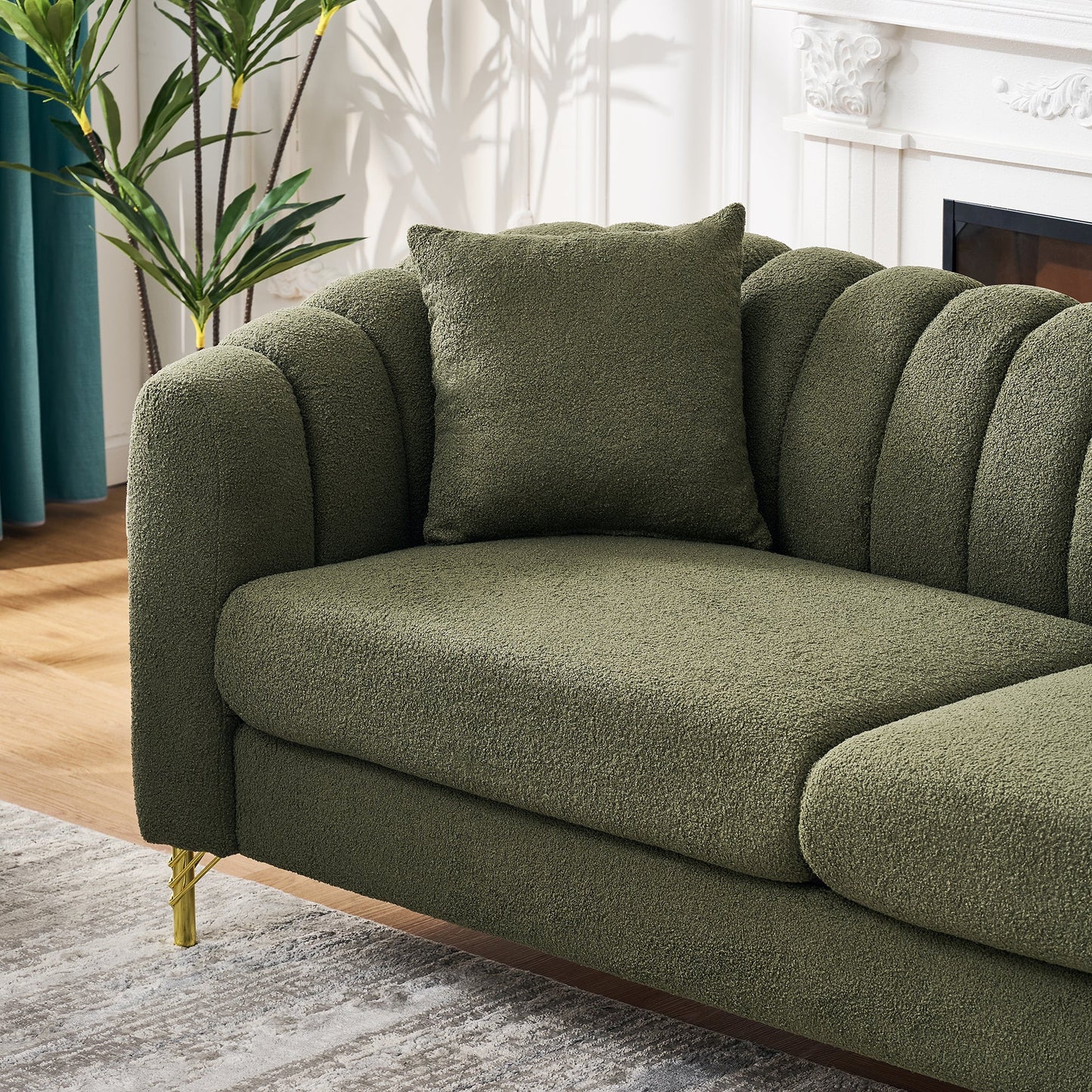 Loveseat Modern Chenille Green Gold Metal Legs 2 Seat 63 In 500 LB