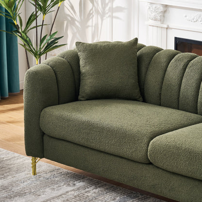 Loveseat Modern Chenille Green Gold Metal Legs 2 Seat 63 In 500 LB