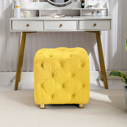 Yellow Modern Velvet Upholstered Ottoman Small Cube 18.11x18.11x18.9