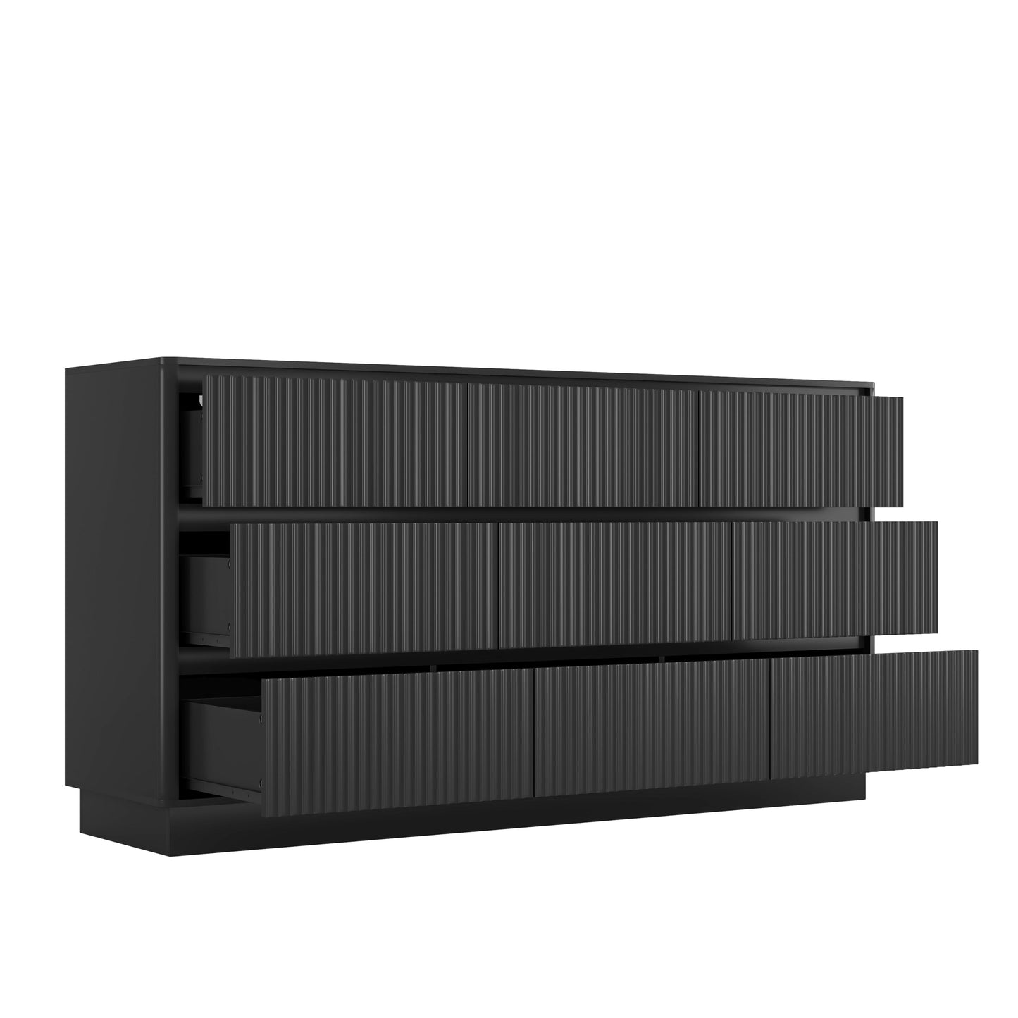 Mid-Century 9-Drawer Black Wave Dresser 59.1x15.7x31.6