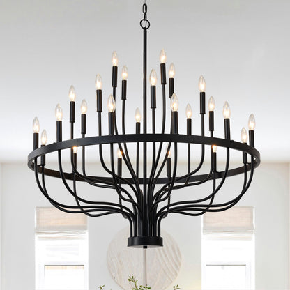 Chandelier 36-Light Black Industrial Iron Candle Farmhouse Pendant