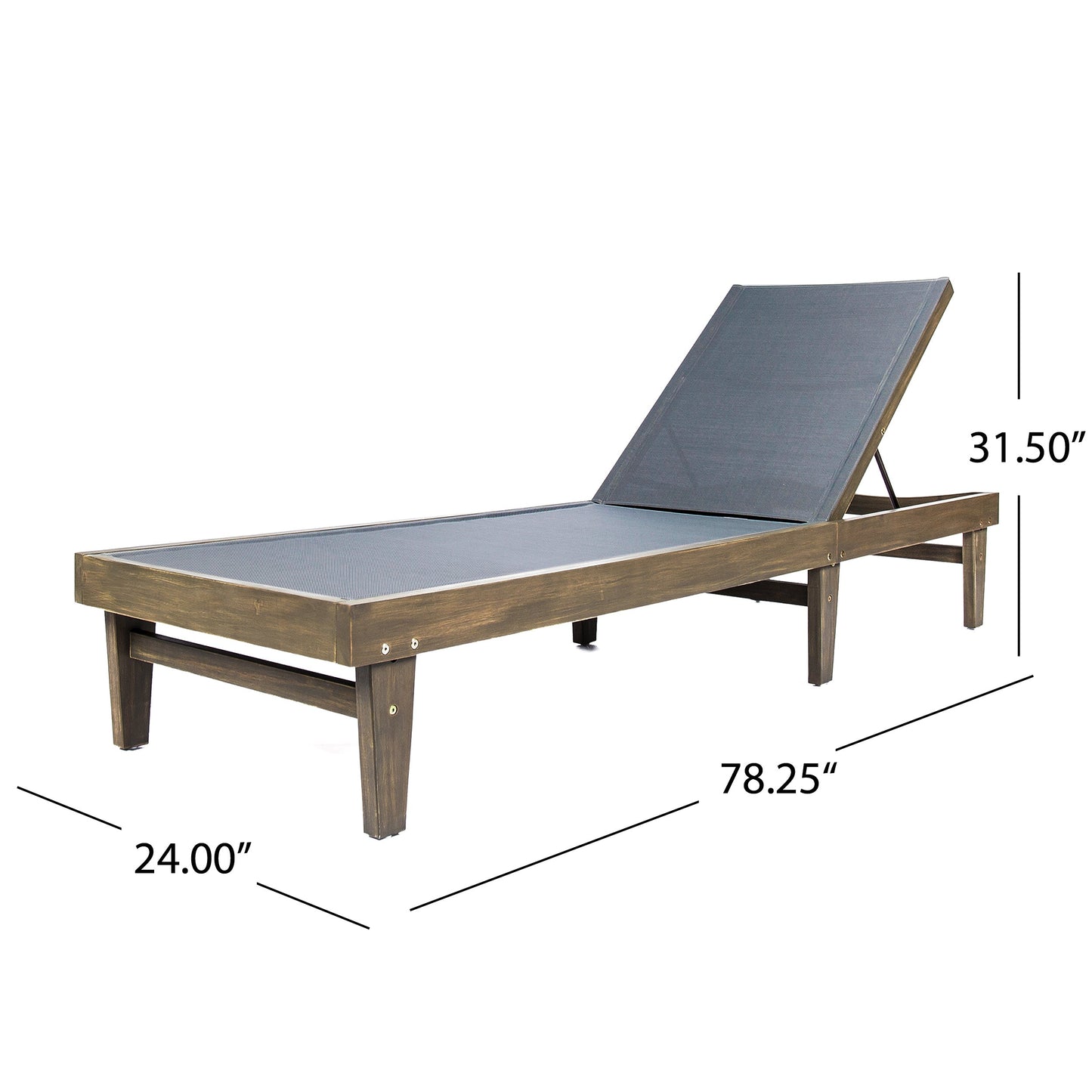 Outdoor Acacia Wood Chaise Lounge Gray Mesh 78.25x24