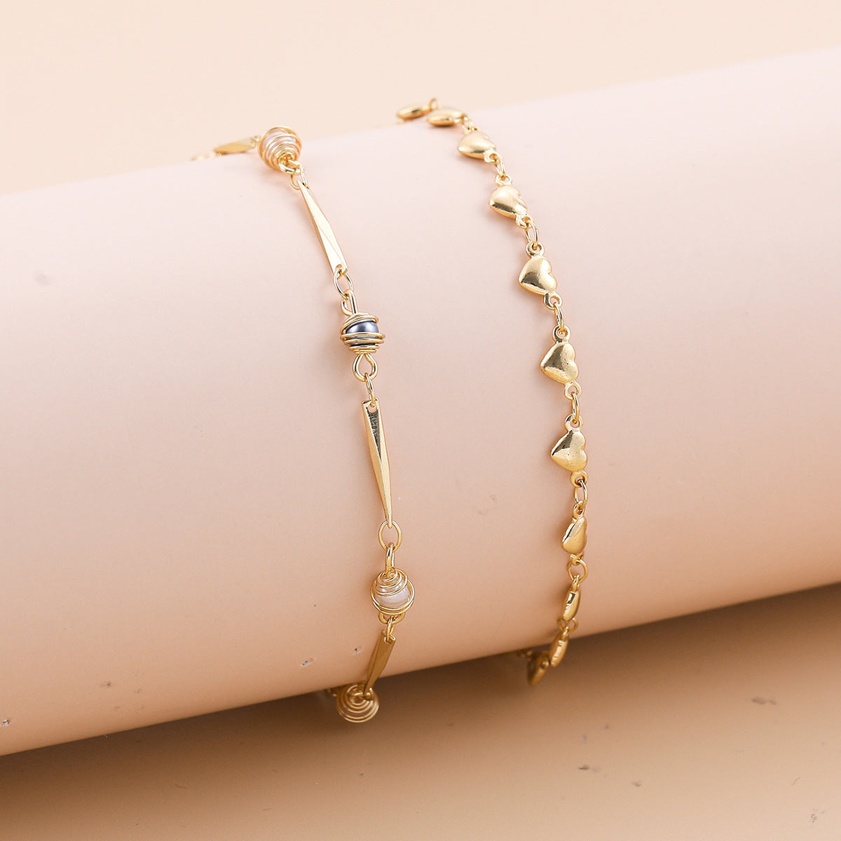 Bohemian-style Cross And Double-heart Multi-layer Anklet