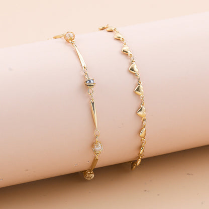 Bohemian-style Cross And Double-heart Multi-layer Anklet