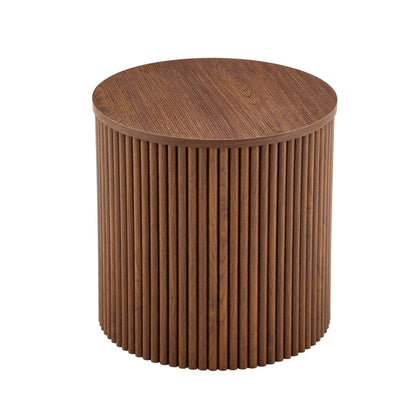 2-Piece Nesting Coffee Table Set, Roman Column MDF Round, Built-in Storage