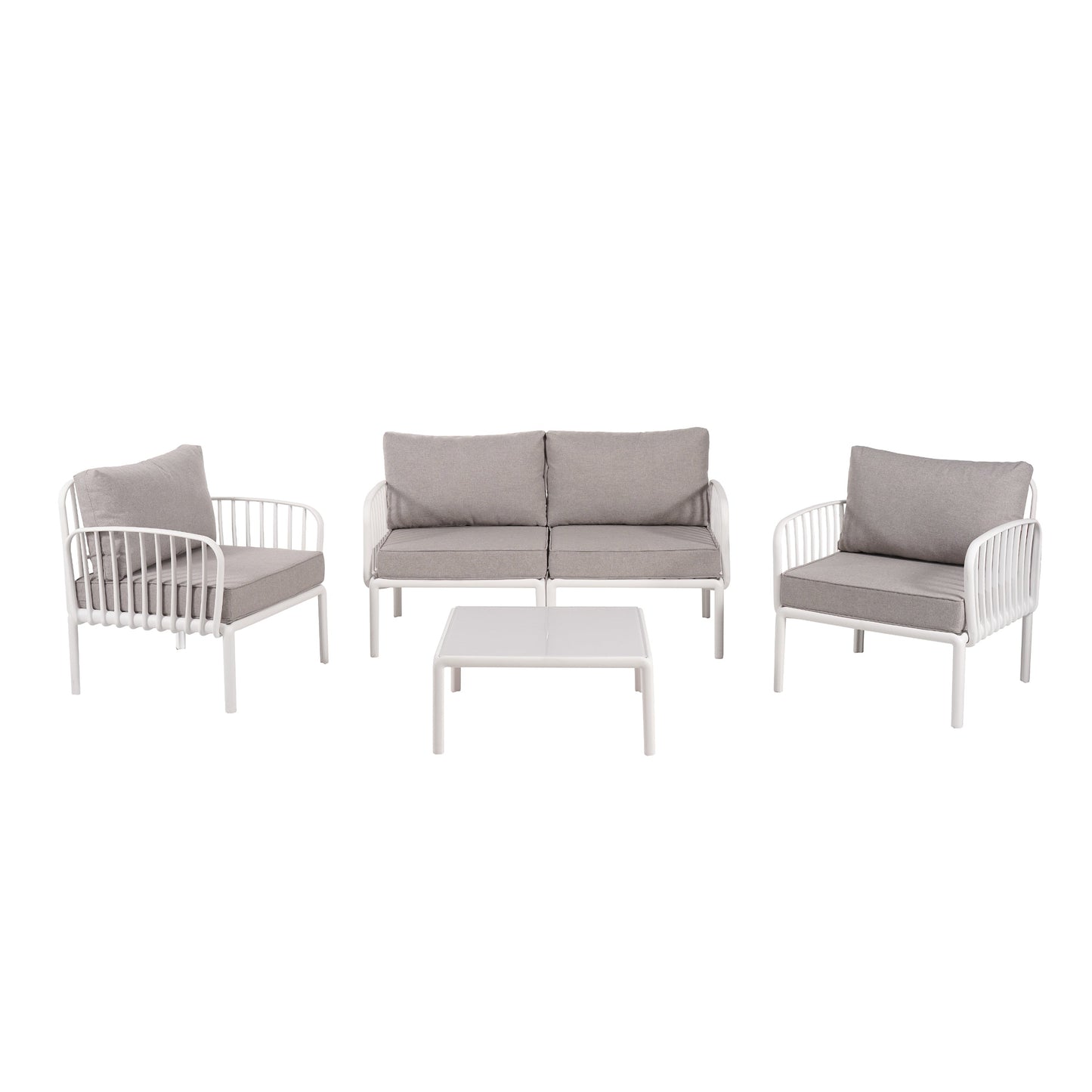 5 Piece Outdoor Conversation Set White Gray Fabric