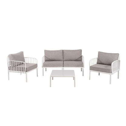 5 Piece Outdoor Conversation Set White Gray Fabric