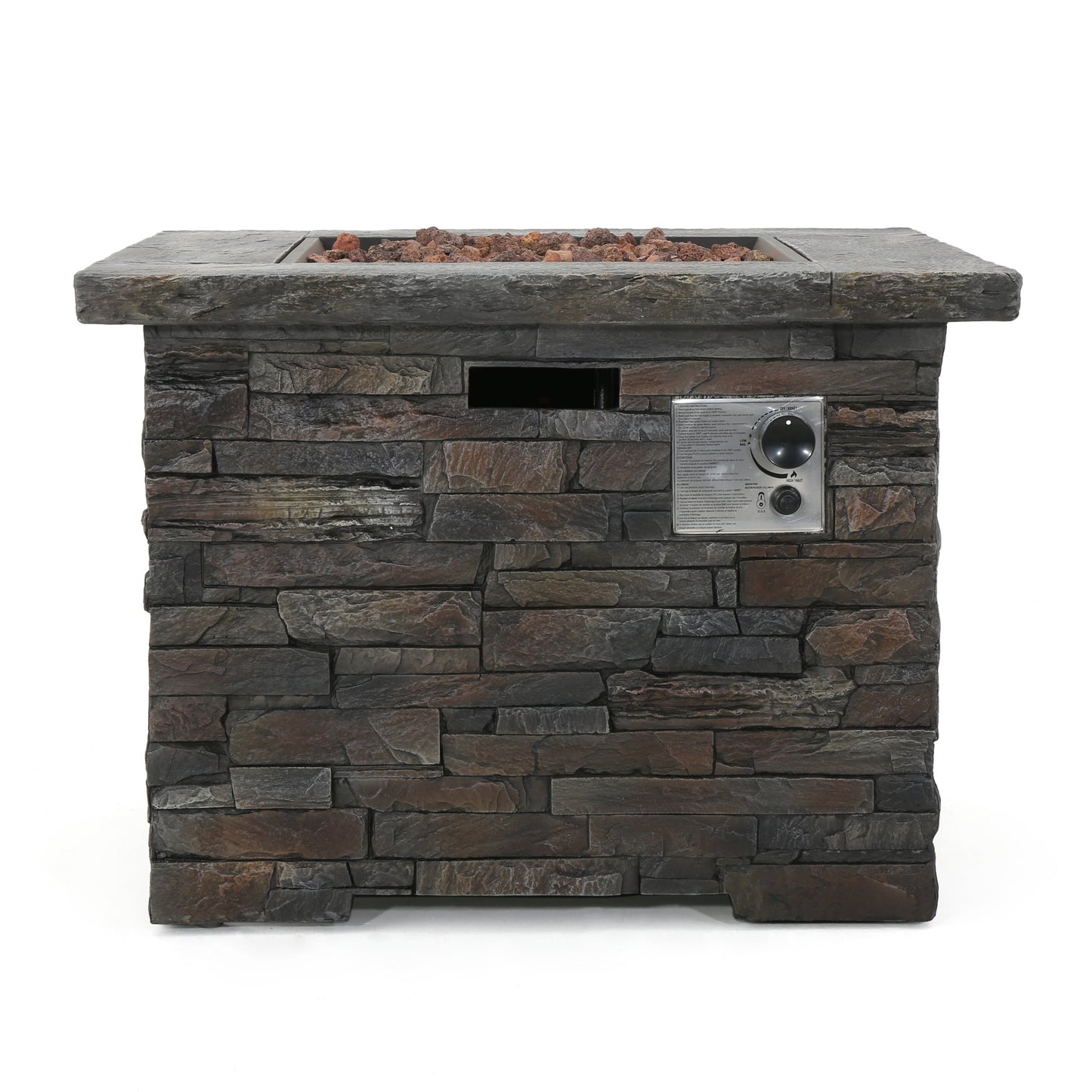 33 in Square MGO Fire Pit 40,000 BTU, Stone Gray Finish with Built-In Tank Space